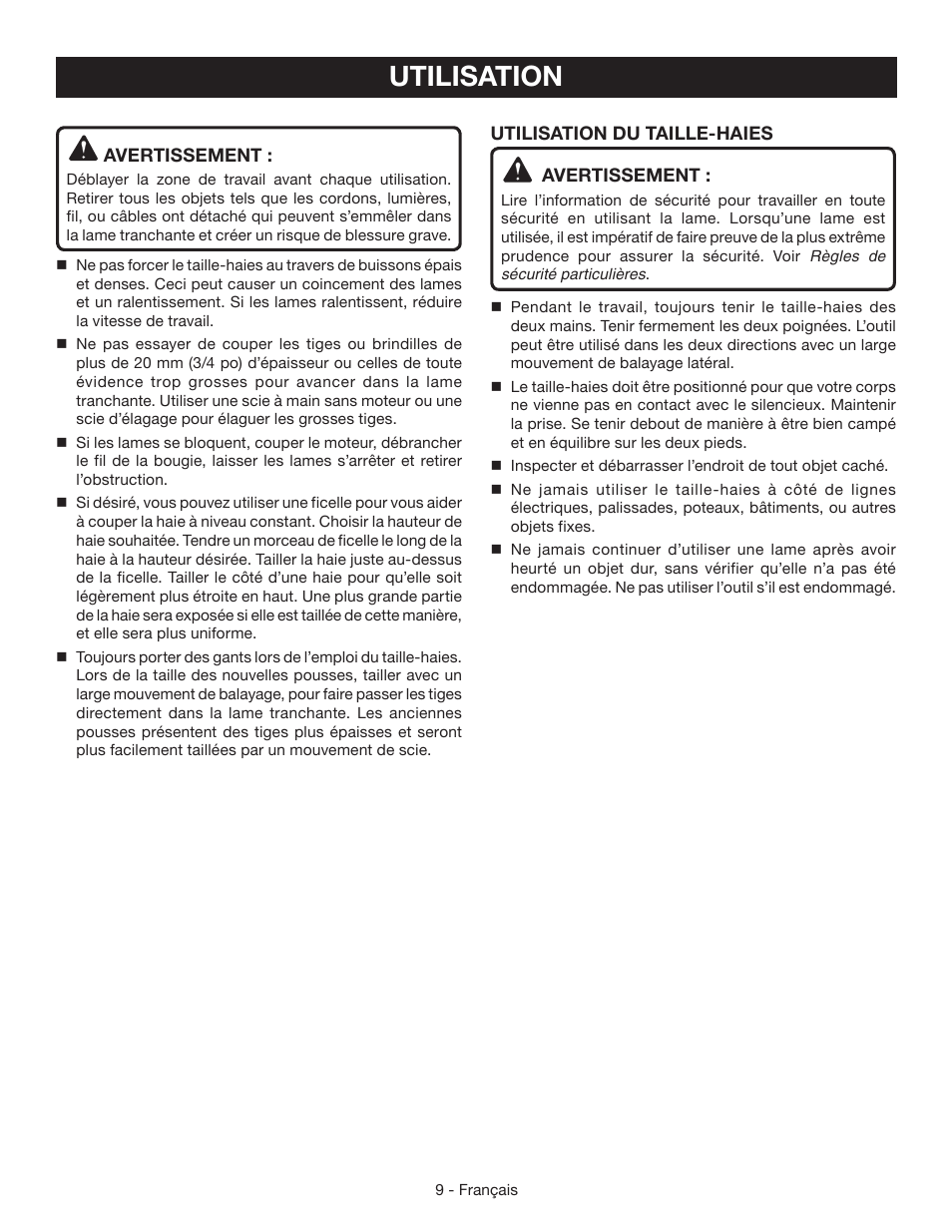 Utilisation | Ryobi RY39505 User Manual | Page 23 / 42