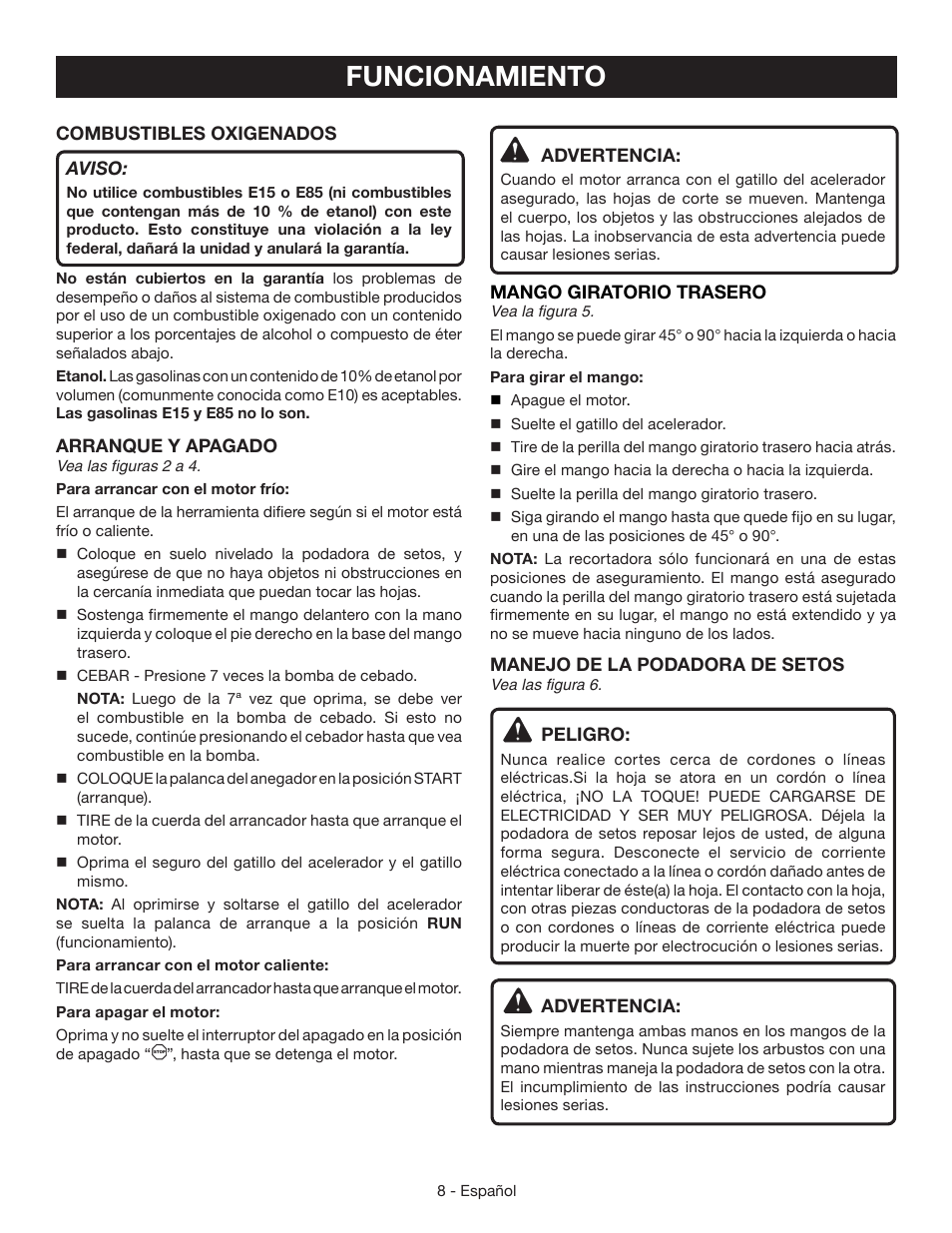 Funcionamiento | Ryobi RY39505 User Manual | Page 34 / 42