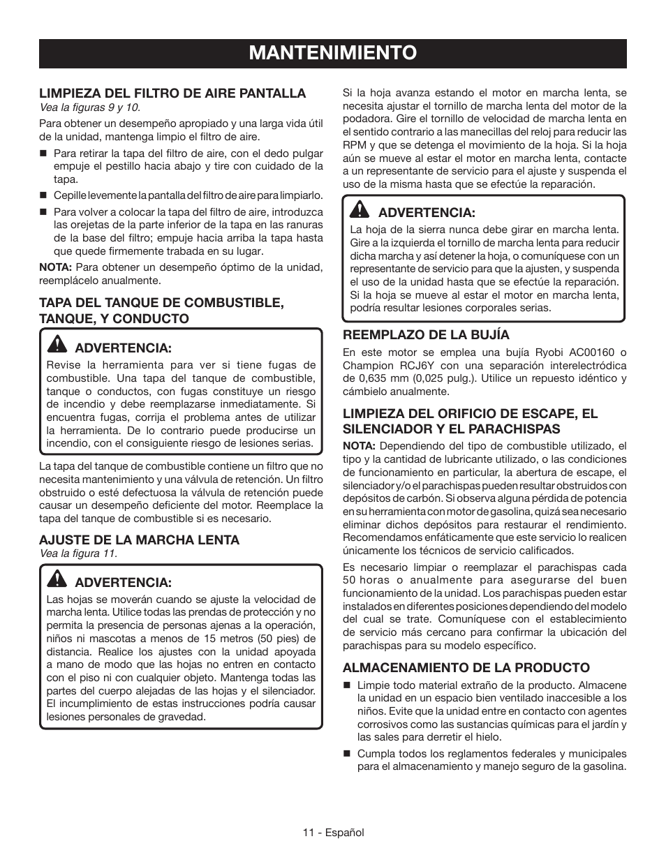 Mantenimiento | Ryobi RY39505 User Manual | Page 37 / 42