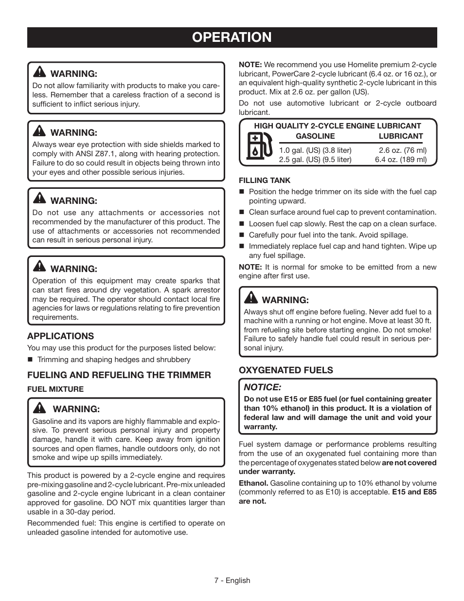 Operation | Ryobi RY39505 User Manual | Page 9 / 42