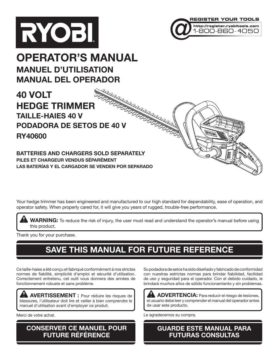 Ryobi RY40600 User Manual | 34 pages