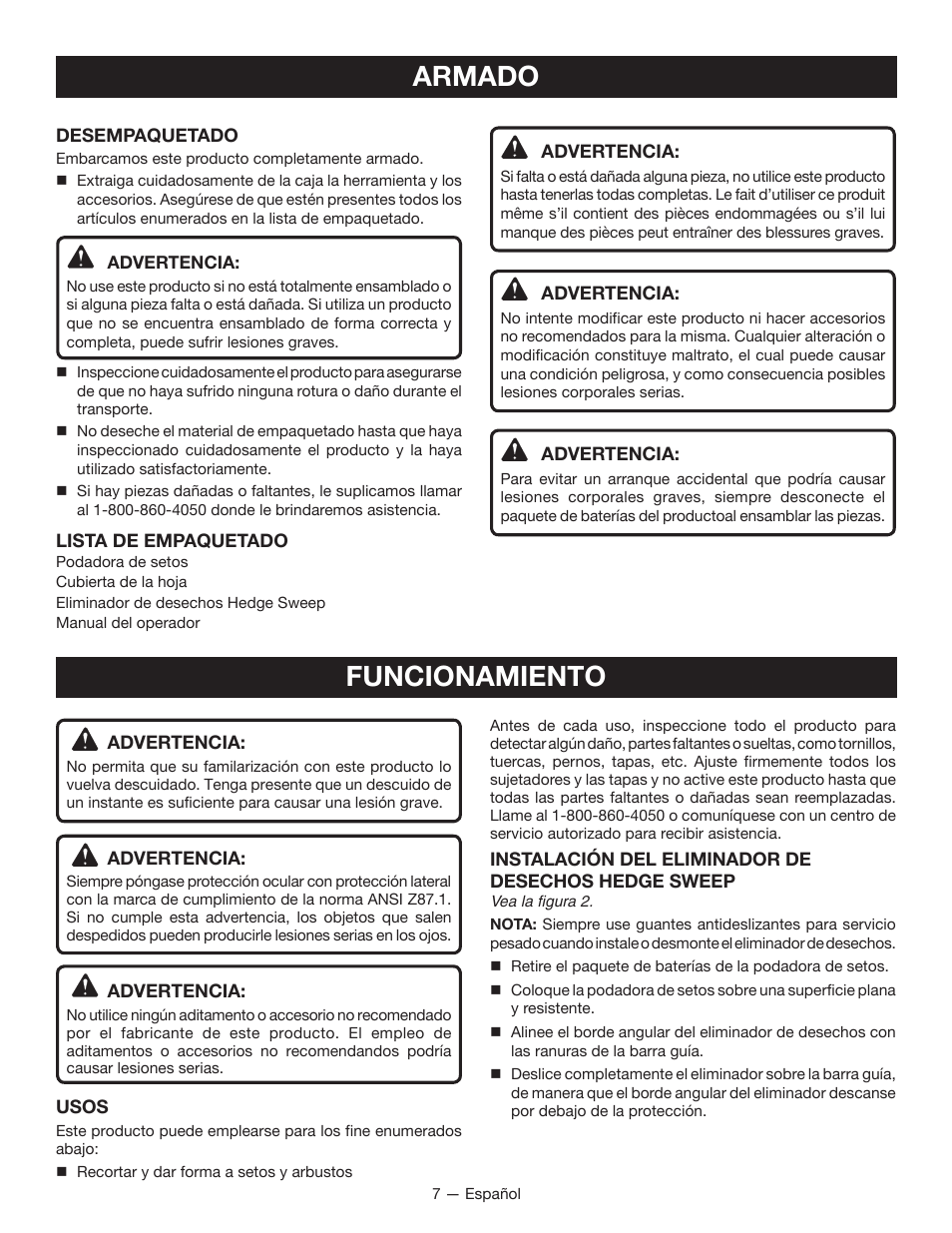 Armado, Funcionamiento | Ryobi RY40600 User Manual | Page 27 / 34