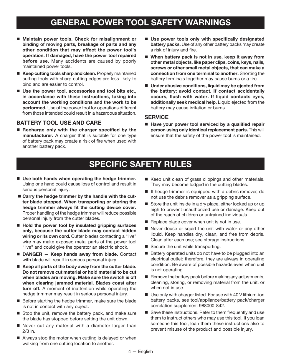 General power tool safety warnings, Specific safety rules | Ryobi RY40600 User Manual | Page 6 / 34
