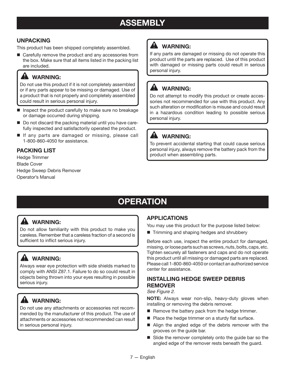 Assembly, Operation | Ryobi RY40600 User Manual | Page 9 / 34