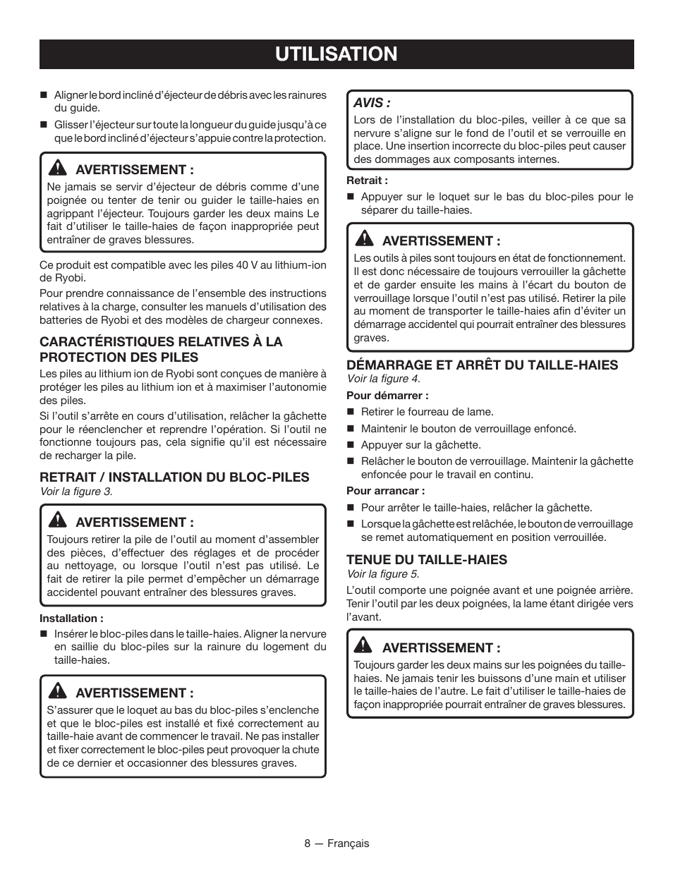 Utilisation | Ryobi RY40601 User Manual | Page 19 / 34