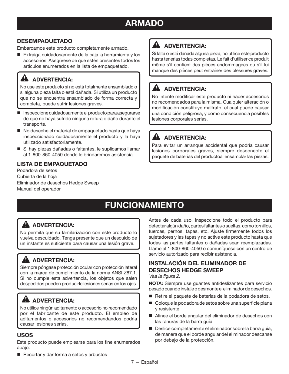 Armado, Funcionamiento | Ryobi RY40601 User Manual | Page 27 / 34