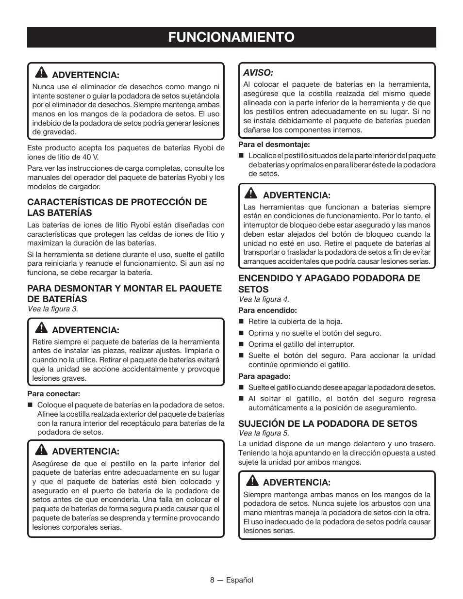 Funcionamiento | Ryobi RY40601 User Manual | Page 28 / 34