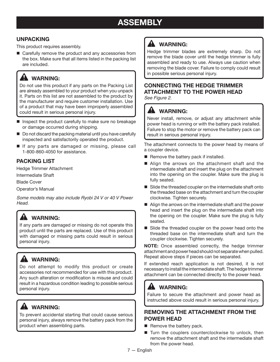 Assembly | Ryobi RY40060 User Manual | Page 11 / 40