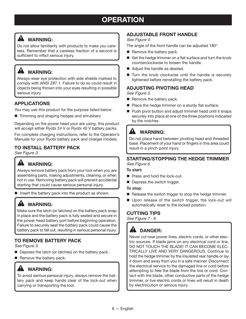 Operation | Ryobi RY40060 User Manual | Page 12 / 40