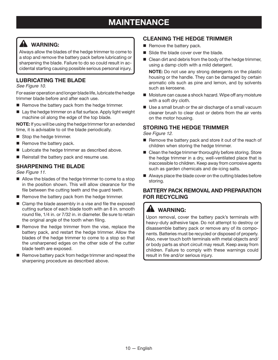 Maintenance | Ryobi RY40060 User Manual | Page 14 / 40