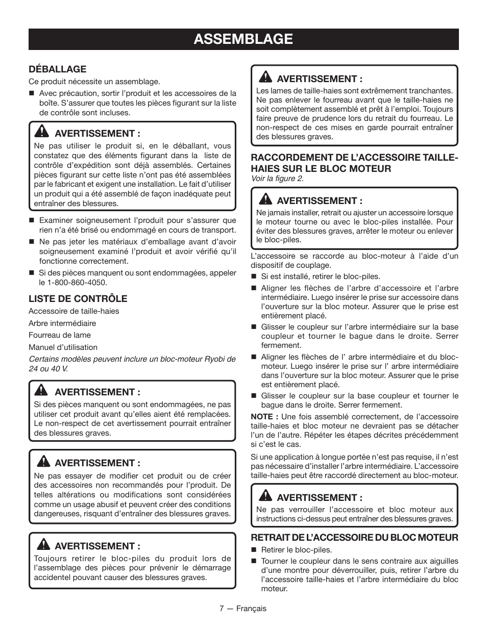 Assemblage | Ryobi RY40060 User Manual | Page 22 / 40