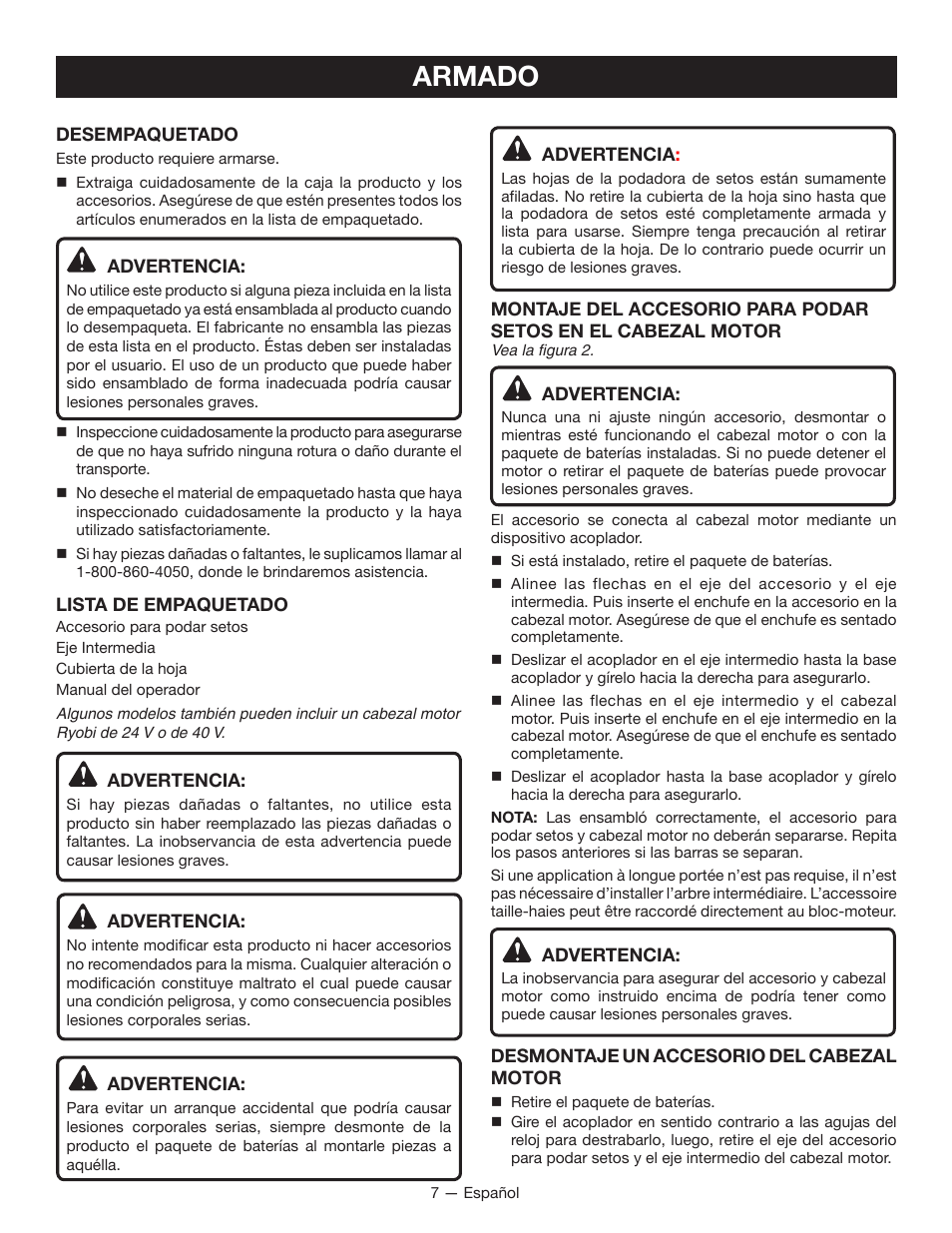 Armado | Ryobi RY40060 User Manual | Page 33 / 40