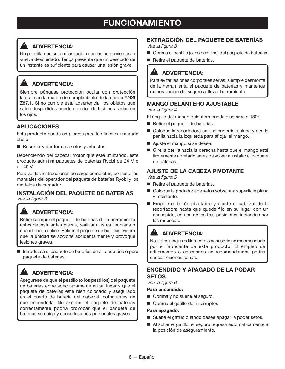 Funcionamiento | Ryobi RY40060 User Manual | Page 34 / 40