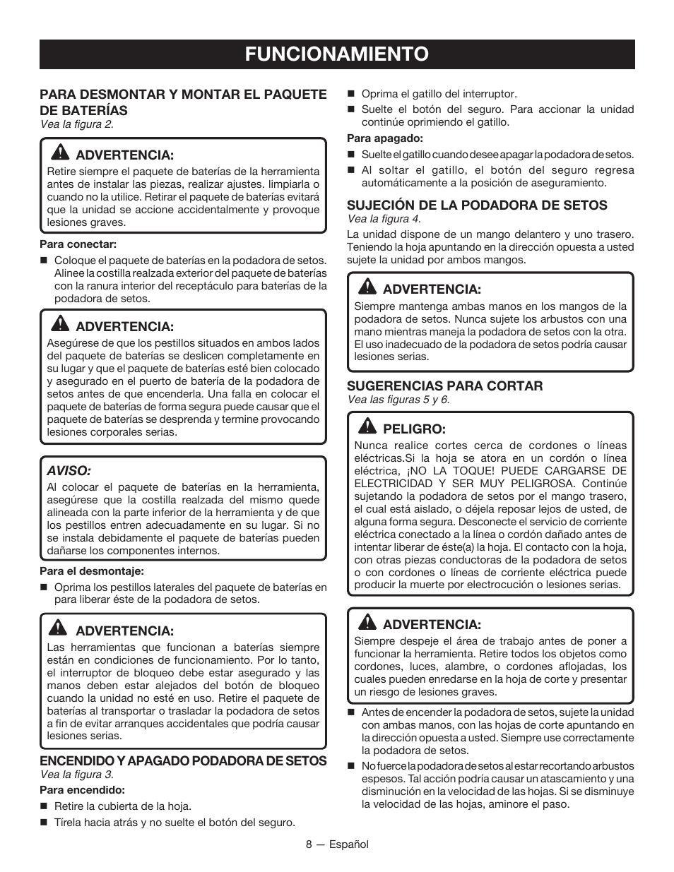 Funcionamiento | Ryobi RY24602 User Manual | Page 28 / 34