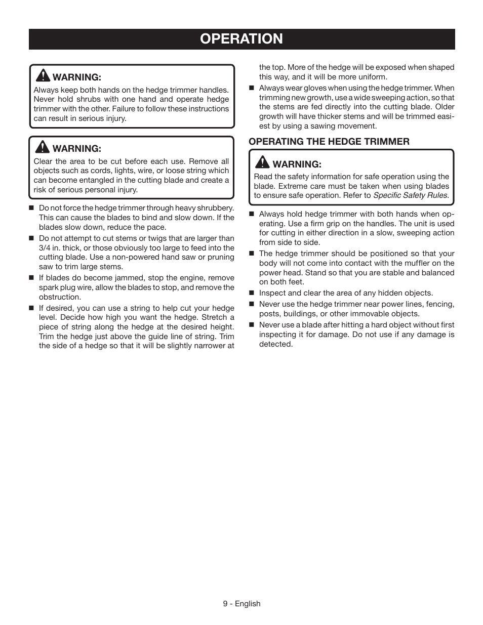 Operation | Ryobi RY39506 User Manual | Page 11 / 42