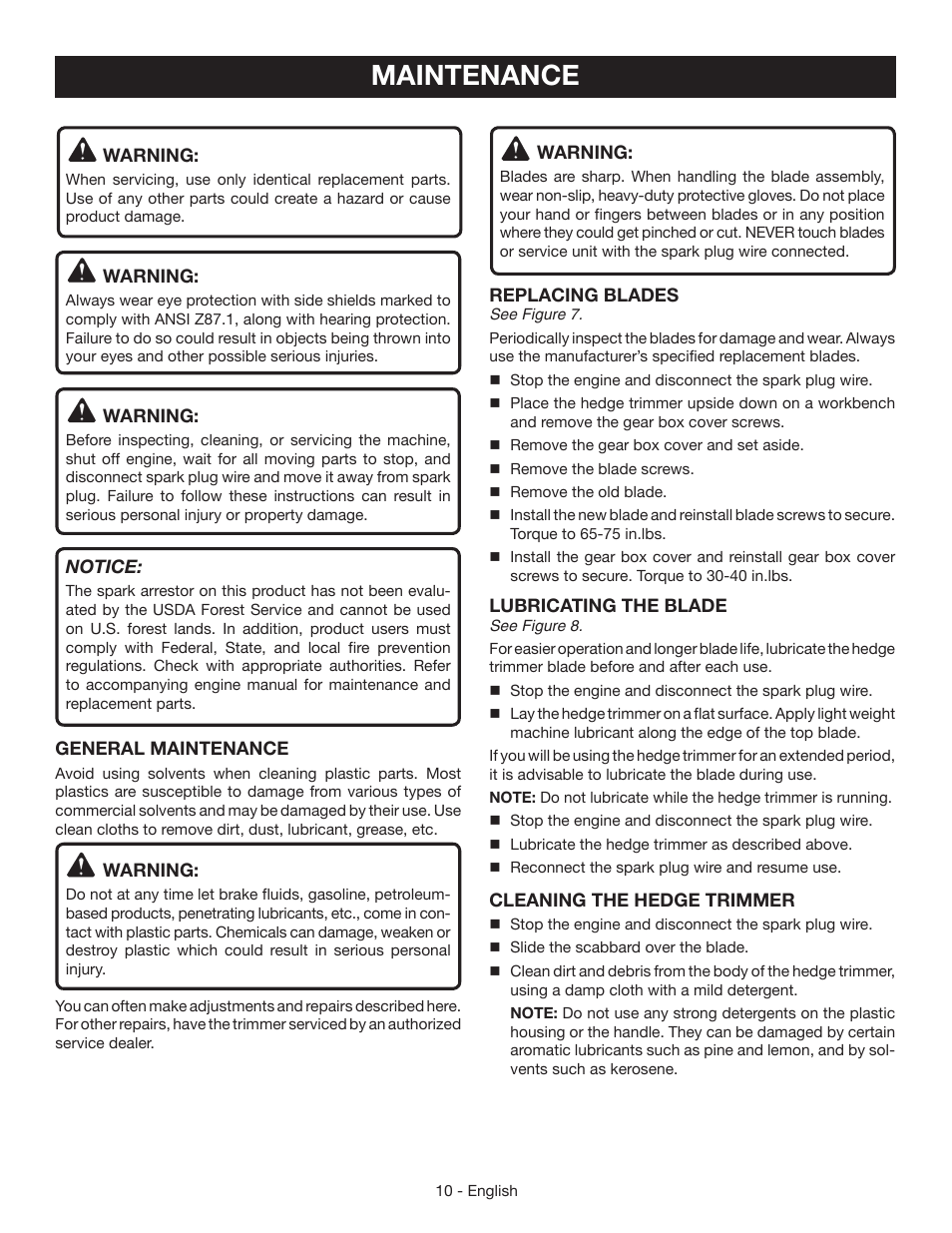 Maintenance | Ryobi RY39506 User Manual | Page 12 / 42