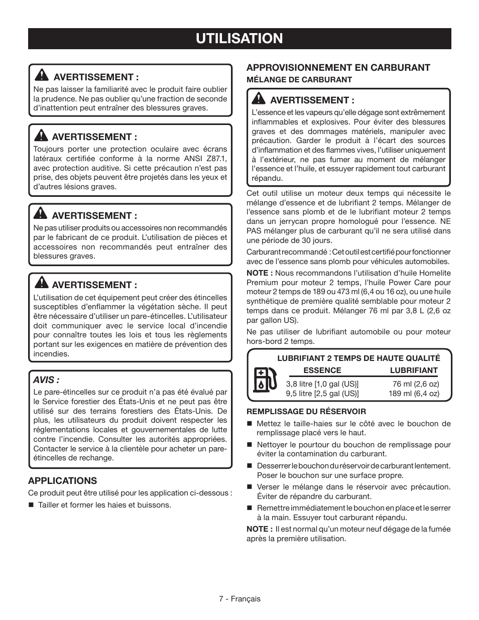 Utilisation | Ryobi RY39506 User Manual | Page 22 / 42