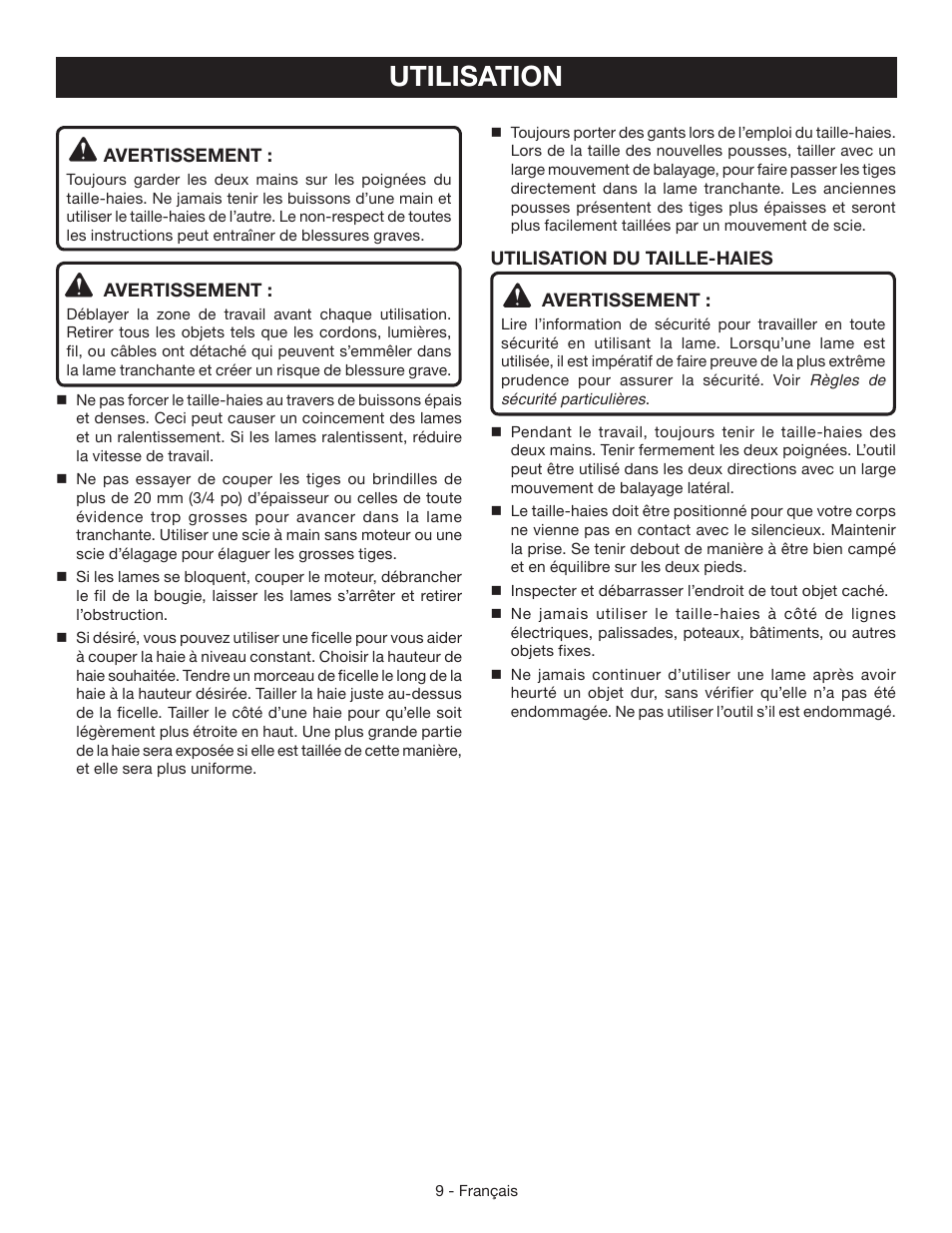 Utilisation | Ryobi RY39506 User Manual | Page 24 / 42