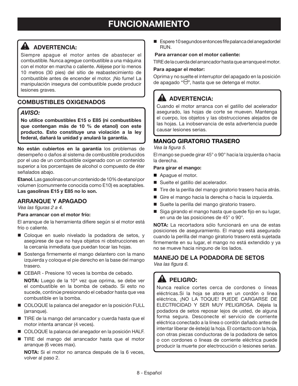 Funcionamiento | Ryobi RY39506 User Manual | Page 35 / 42