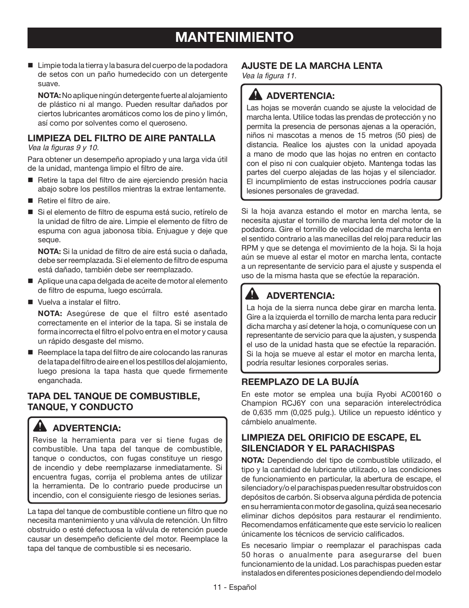 Mantenimiento | Ryobi RY39506 User Manual | Page 38 / 42