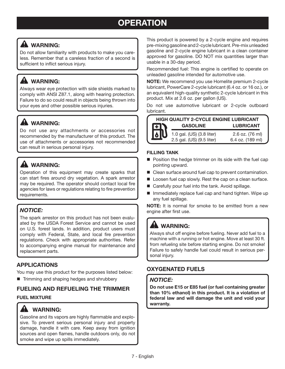 Operation | Ryobi RY39506 User Manual | Page 9 / 42