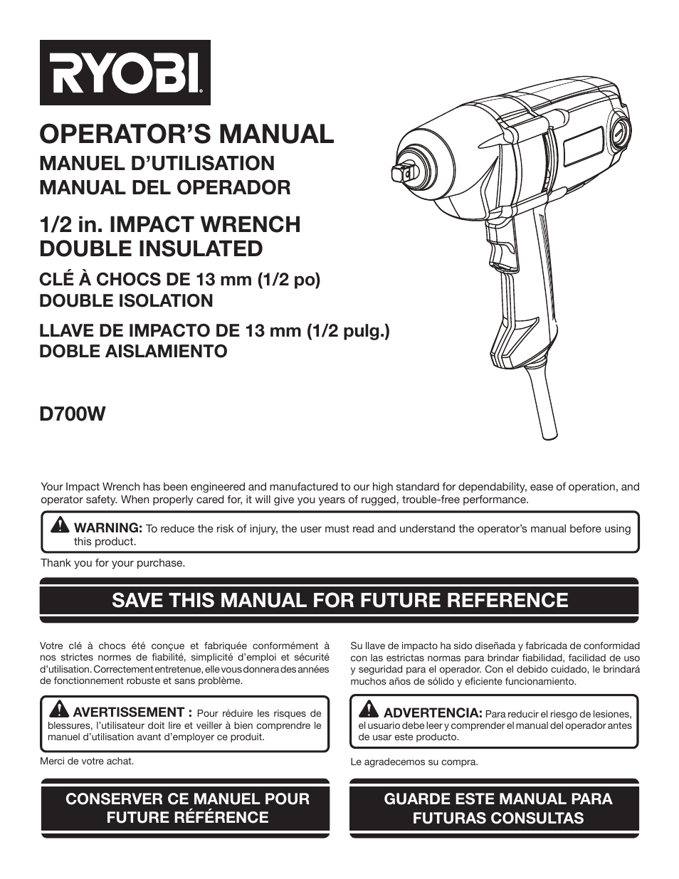 Ryobi D700W User Manual | 28 pages