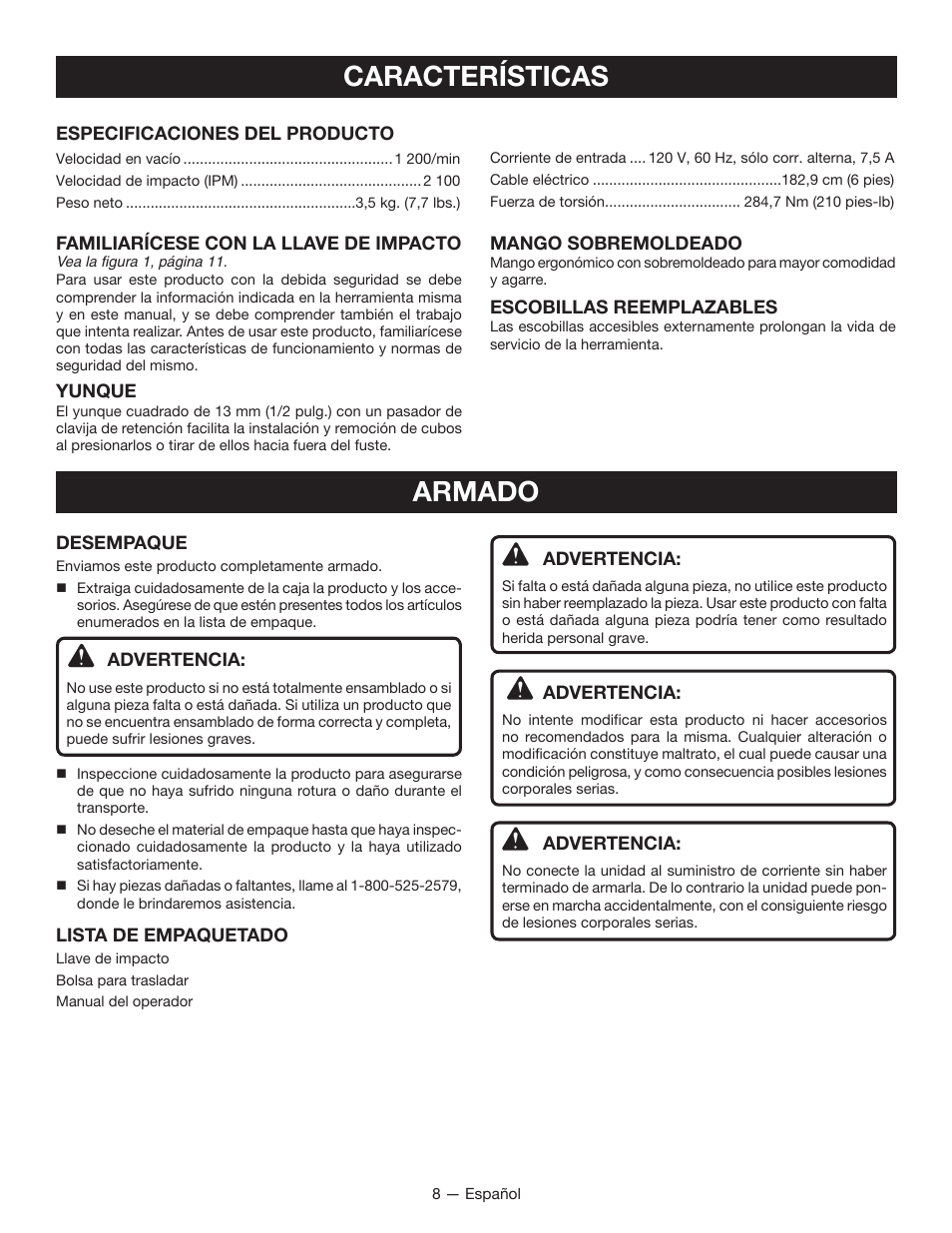 Características armado | Ryobi D700W User Manual | Page 24 / 28