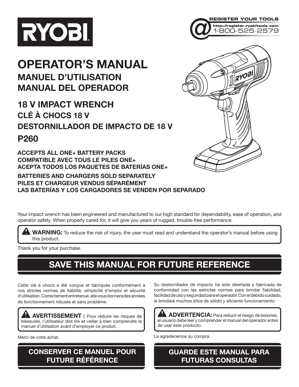 Ryobi P260 User Manual | 24 pages