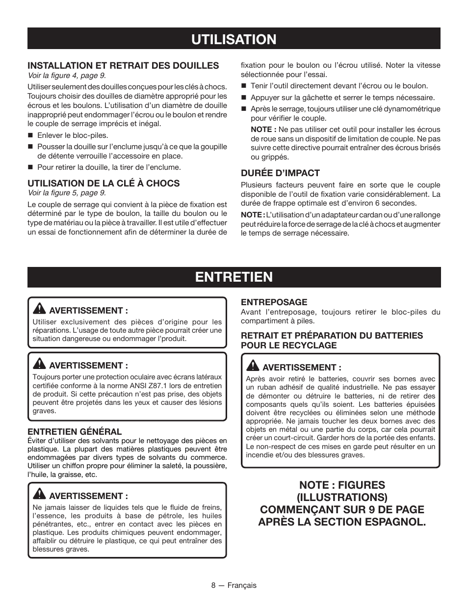 Utilisation, Entretien | Ryobi P260 User Manual | Page 15 / 24