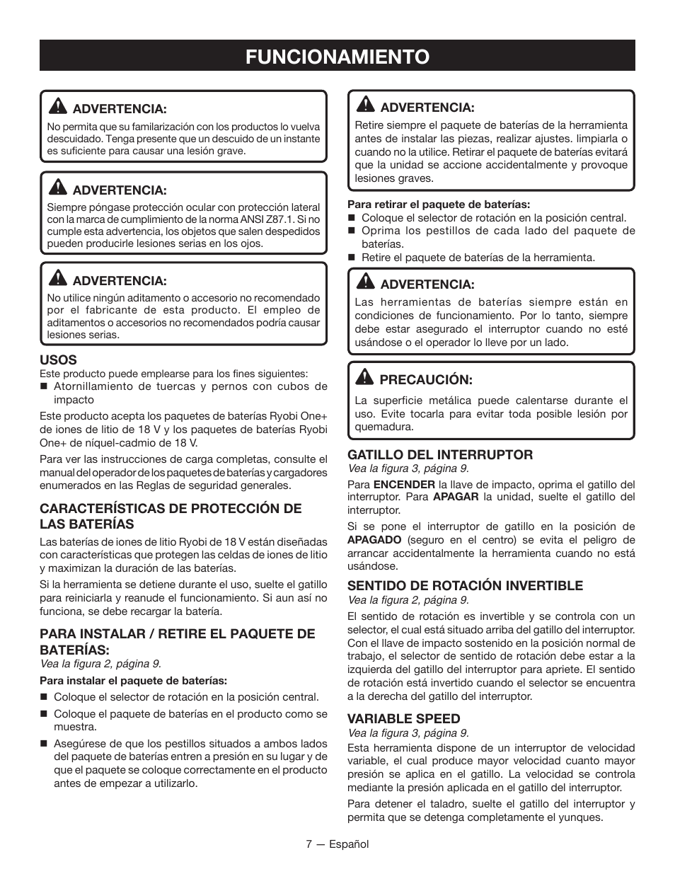 Funcionamiento | Ryobi P260 User Manual | Page 21 / 24