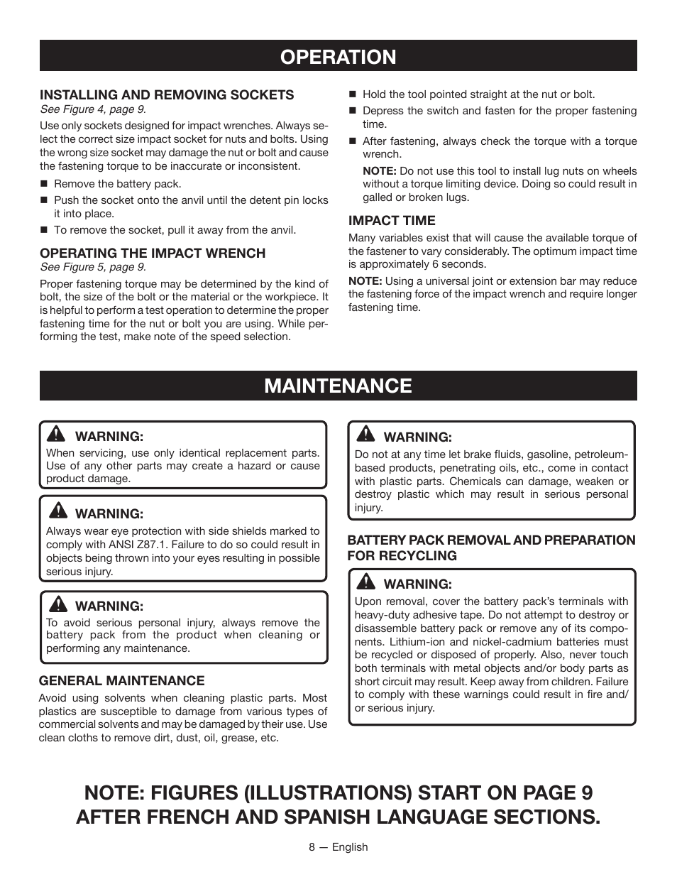 Operation, Maintenance | Ryobi P260 User Manual | Page 8 / 24