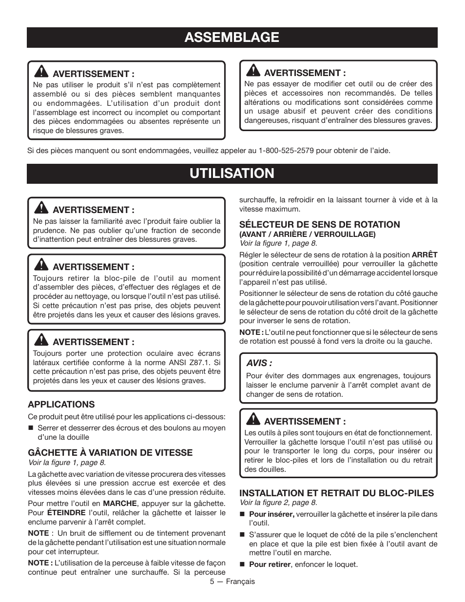 Assemblage utilisation | Ryobi P261 User Manual | Page 10 / 20