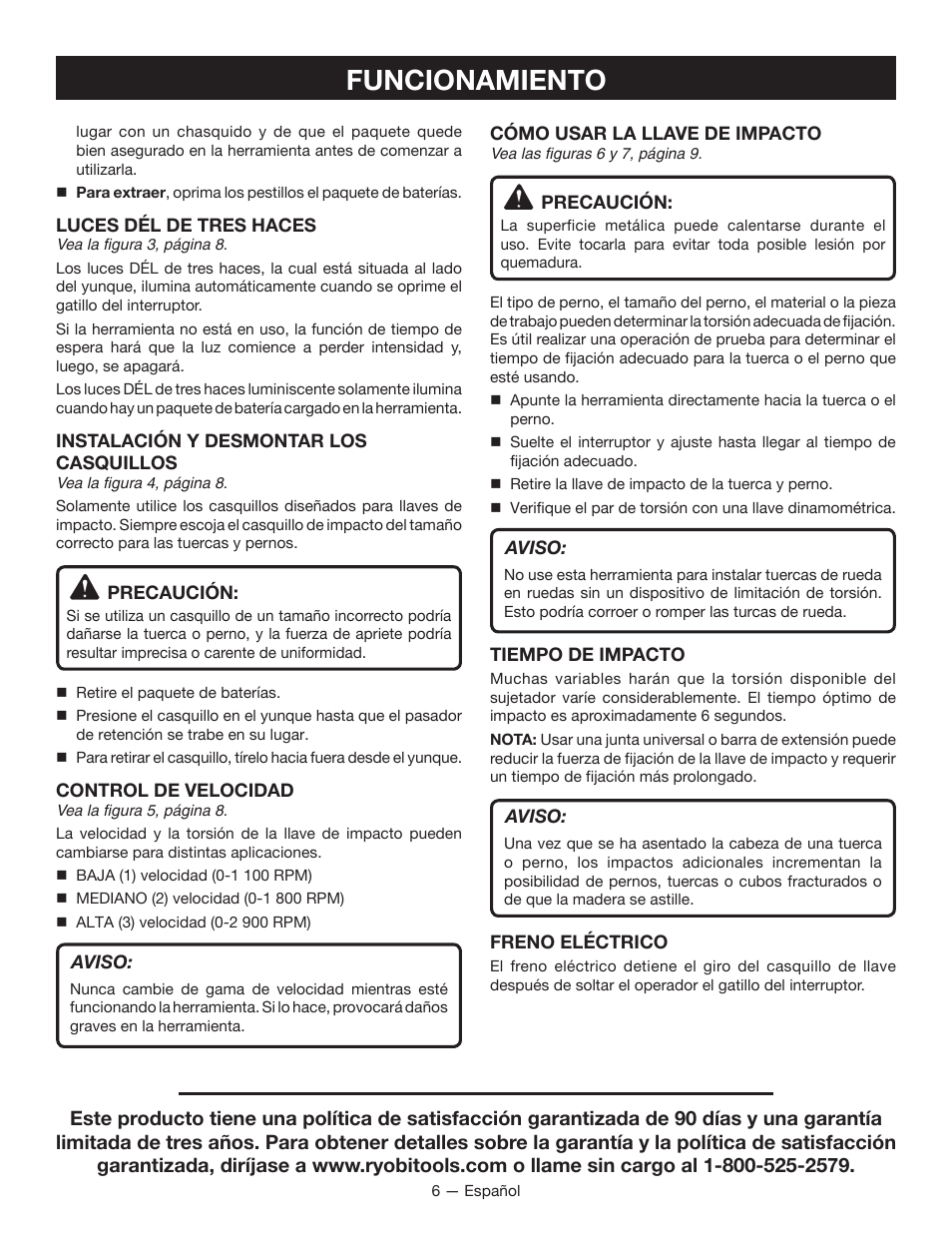 Funcionamiento | Ryobi P261 User Manual | Page 16 / 20