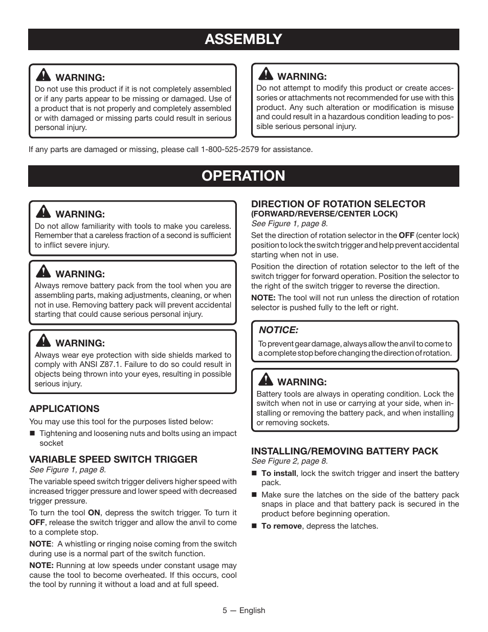 Assembly operation | Ryobi P261 User Manual | Page 5 / 20