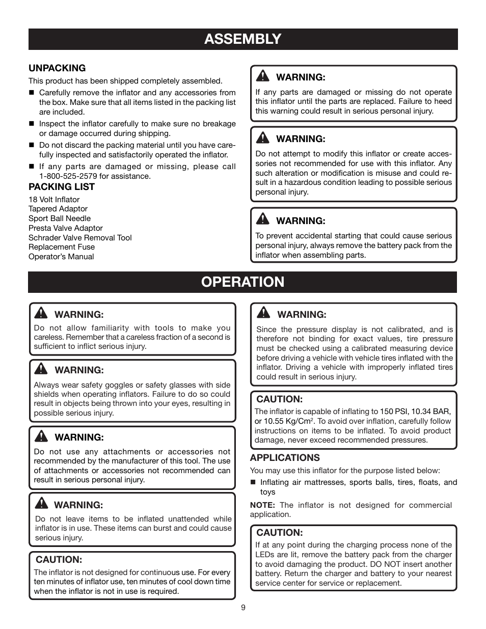 Assembly, Operation | Ryobi P730 User Manual | Page 9 / 16