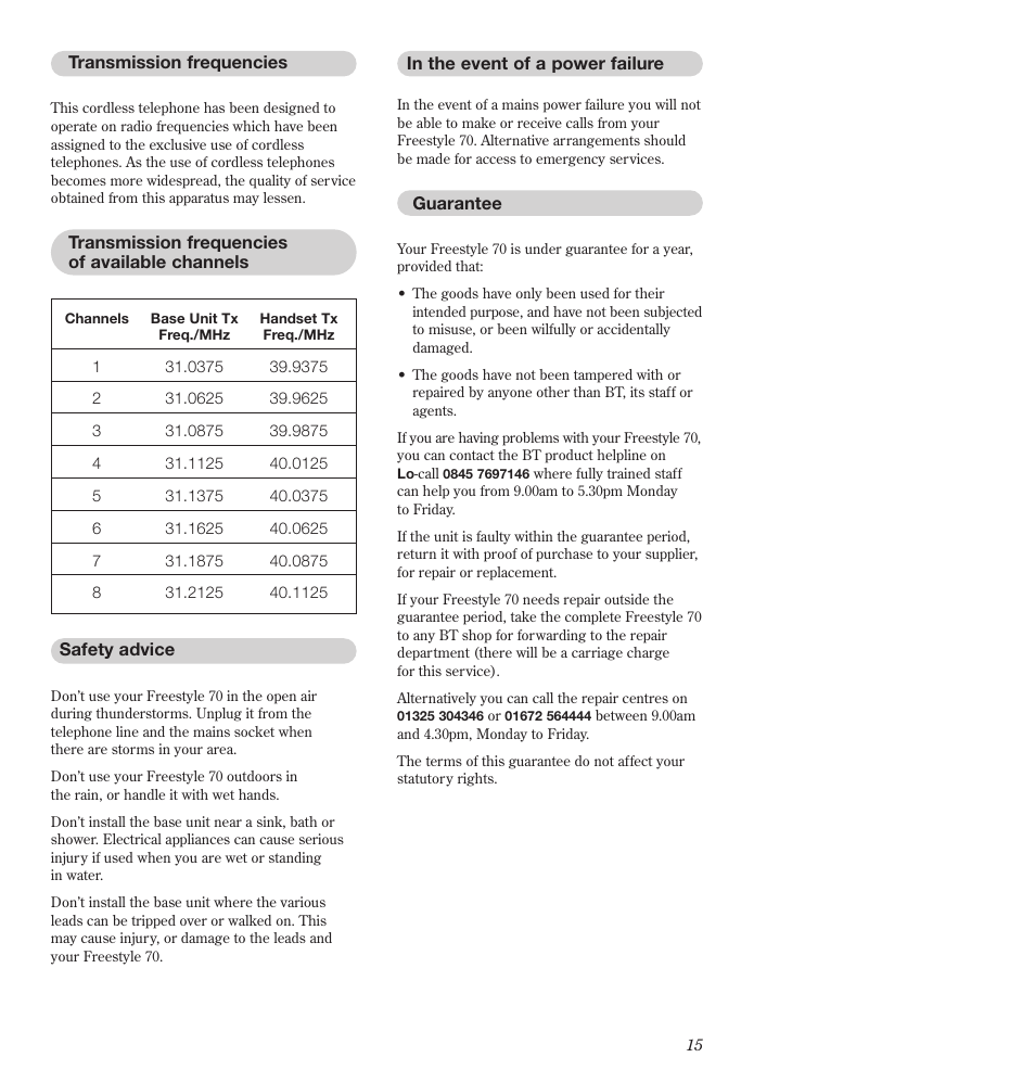 BT Freestyle 70 User Manual | Page 15 / 20