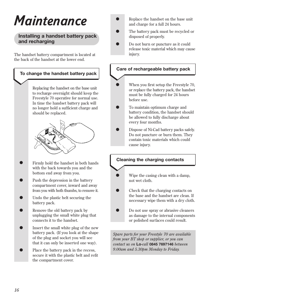 Maintenance | BT Freestyle 70 User Manual | Page 16 / 20