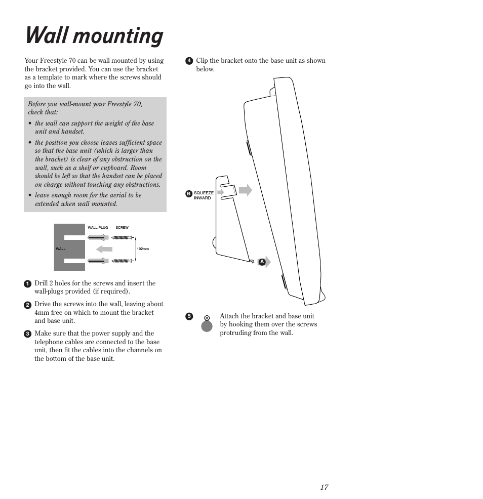 Wall mounting | BT Freestyle 70 User Manual | Page 17 / 20
