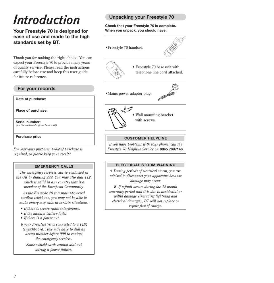 Introduction | BT Freestyle 70 User Manual | Page 4 / 20