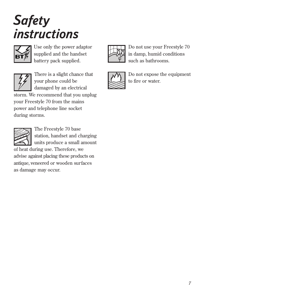 Safety instructions | BT Freestyle 70 User Manual | Page 7 / 20