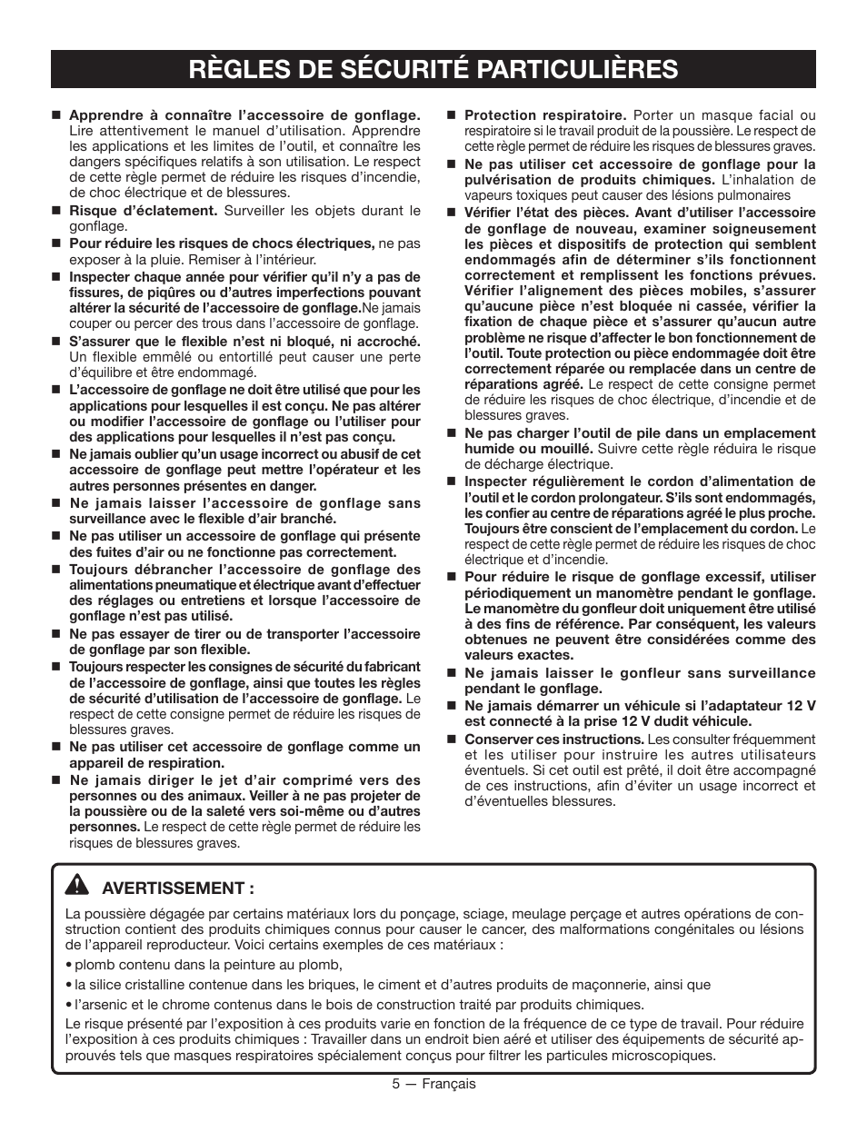 Règles de sécurité particulières | Ryobi YN500A User Manual | Page 15 / 36