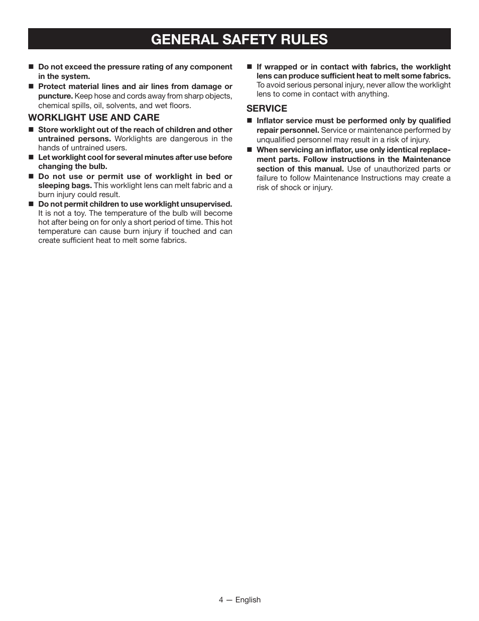 General safety rules | Ryobi YN500A User Manual | Page 4 / 36