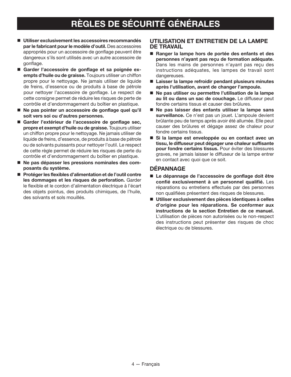 Règles de sécurité générales | Ryobi YN600A User Manual | Page 14 / 36