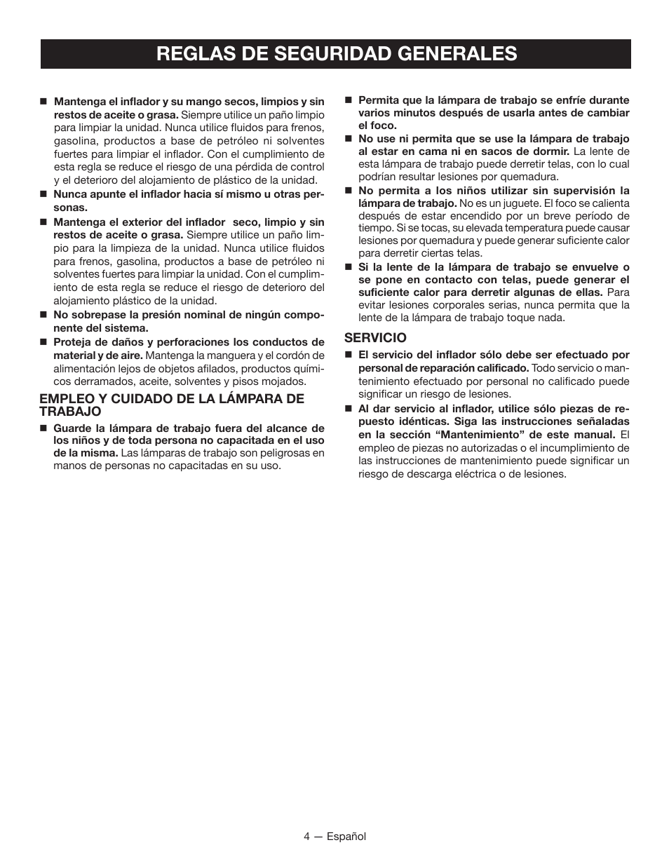 Reglas de seguridad generales | Ryobi YN600A User Manual | Page 24 / 36