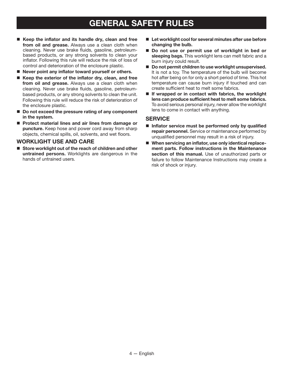 General safety rules | Ryobi YN600A User Manual | Page 4 / 36