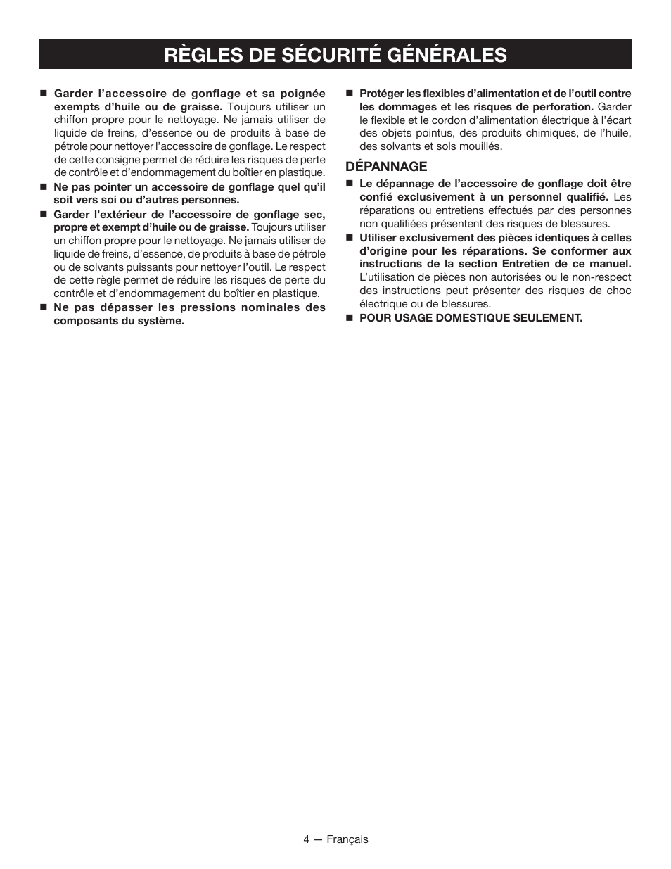 Règles de sécurité générales | Ryobi YN100A User Manual | Page 12 / 28