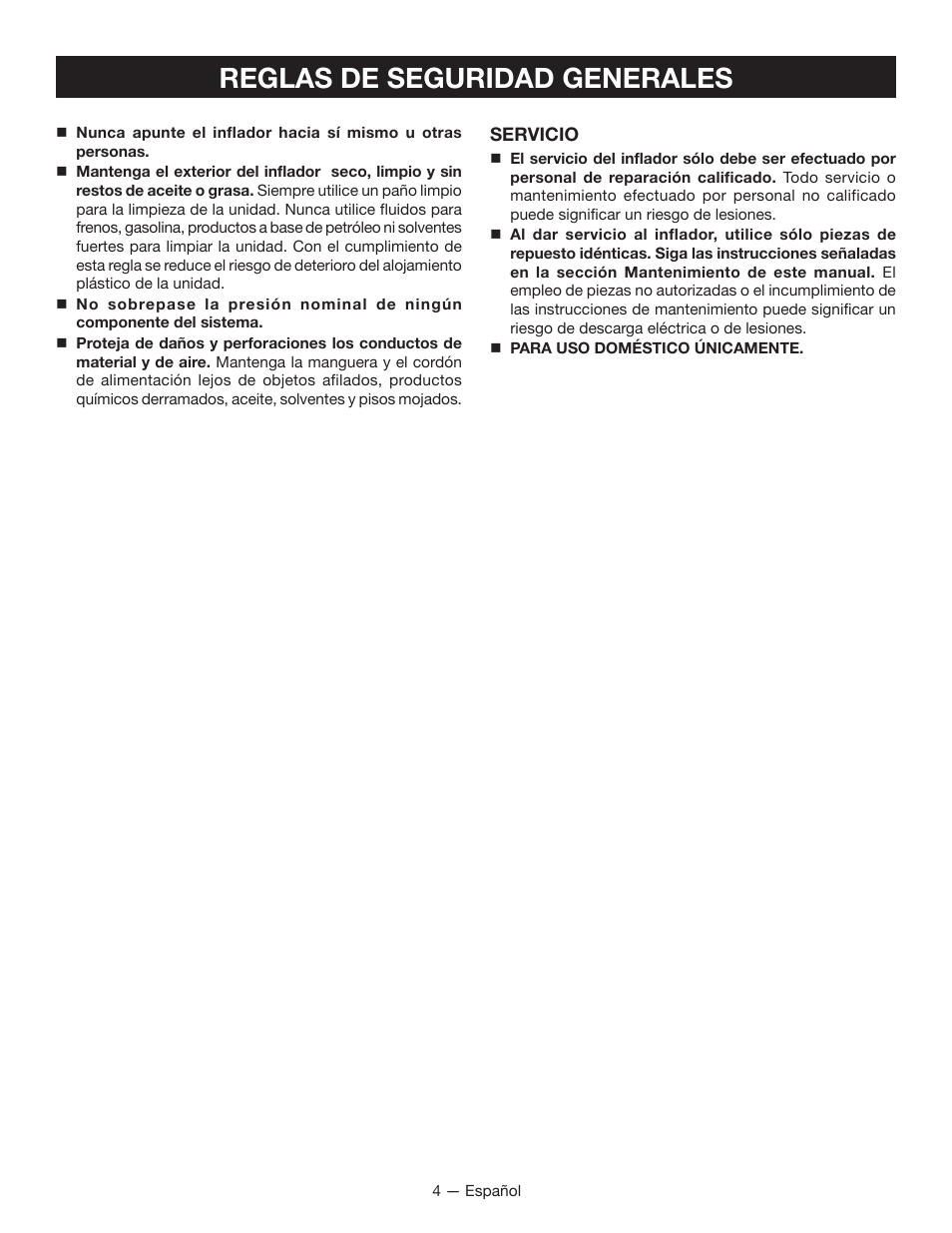 Reglas de seguridad generales | Ryobi YN100A User Manual | Page 20 / 28