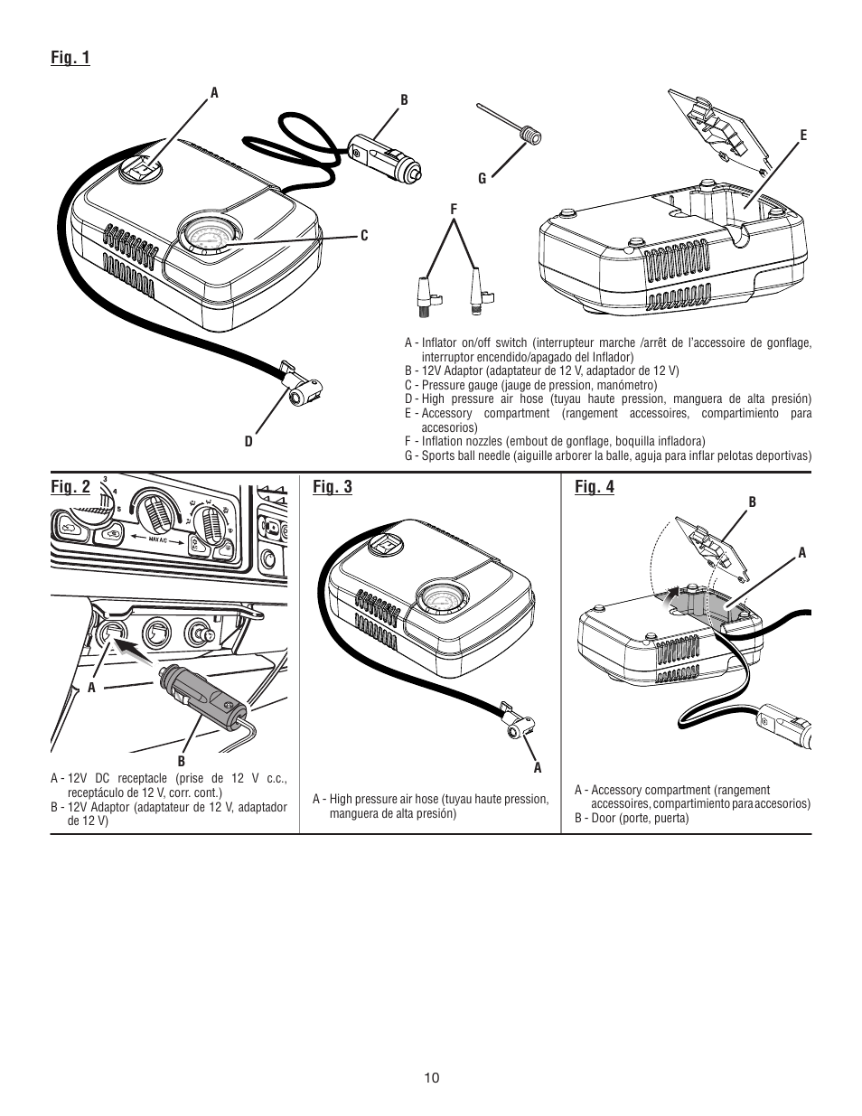 Fig. 1 fig. 3, Fig. 2 fig. 4, 10 a c d | Ba e, Af g | Ryobi YN100A User Manual | Page 26 / 28