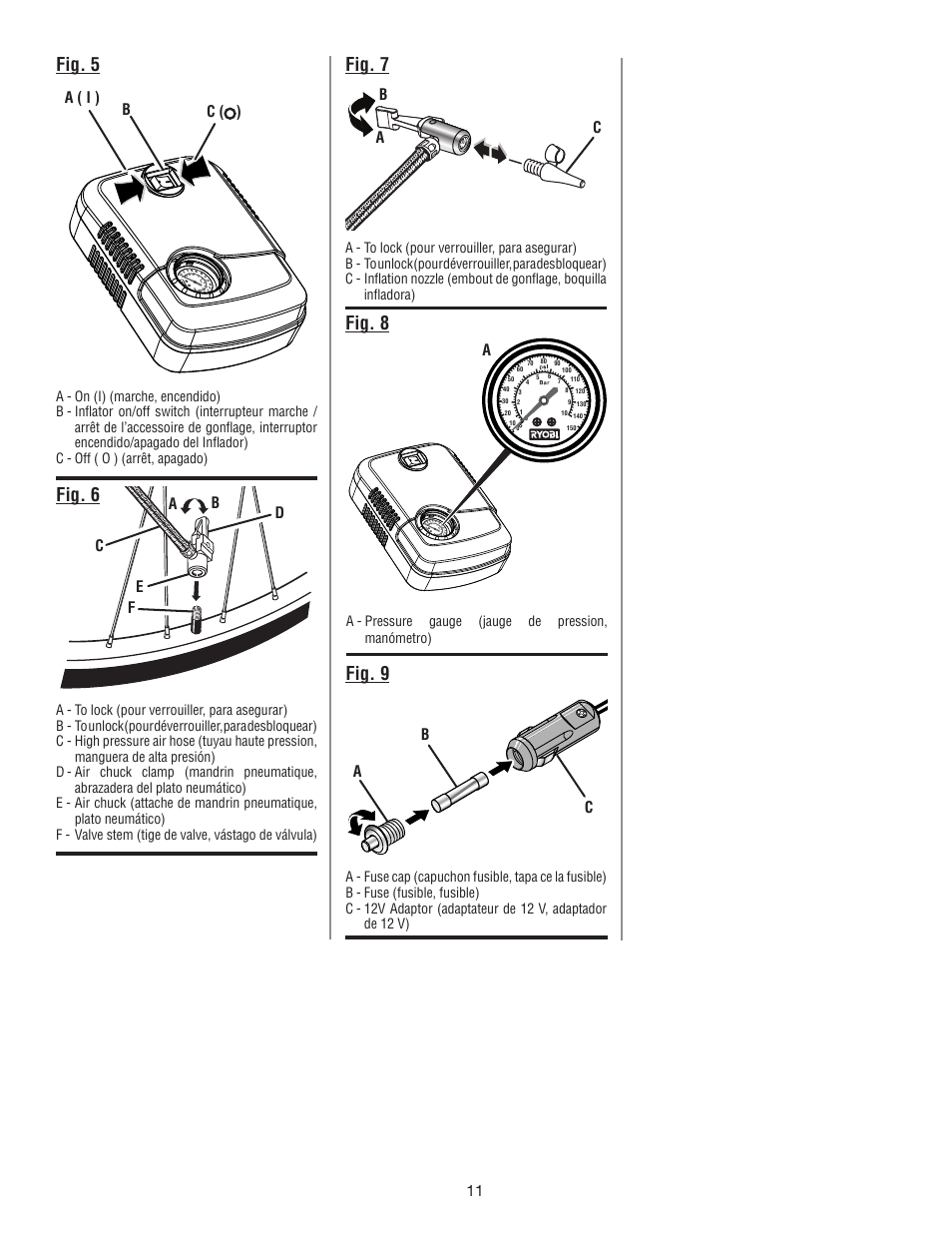 Fig. 5 fig. 7 fig. 8, Fig. 6, Fig. 9 | Ryobi YN100A User Manual | Page 27 / 28