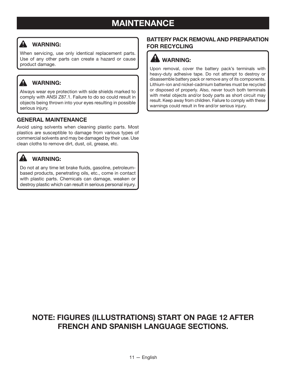 Maintenance | Ryobi P731 User Manual | Page 11 / 36